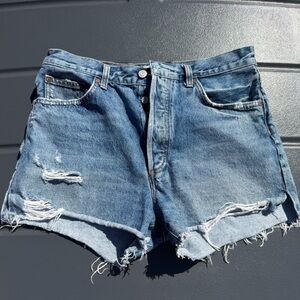 Never worn Agolde Blue Distressed Jean Shorts